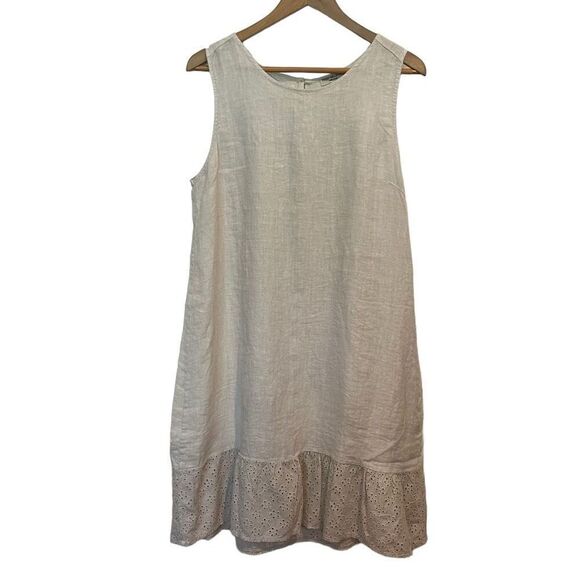 Terzo Millennio Italian 100% Linen A-Line Eyelet Midi Dress Size M - Picture 1 of 6